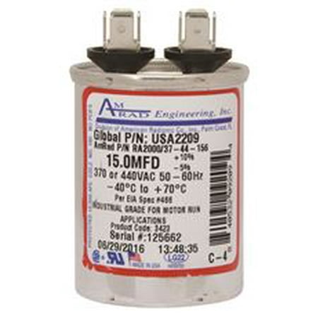 Engineering Motors - amrad engineering round usa-made motor run capacitor, 15 mfd, 370/440 vac