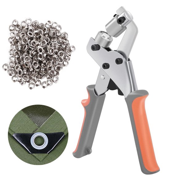 KING PIECES Kit d'Outils pour Œillets, Pinces à Percer Portatives, Presse Manuelle pour Œillets avec 500 Œillets Argentés de 1/4 Pouce (6mm)