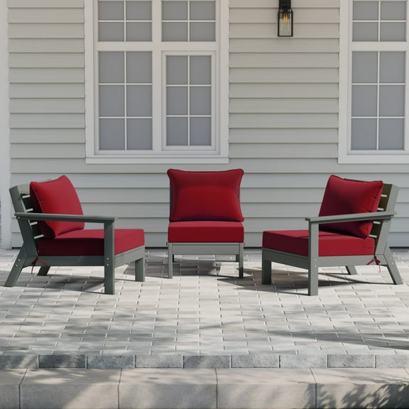 WestinTrends Avalon Outdoor Patio HDPE Sectional Sofa with Patio Cushions, Gray/Red