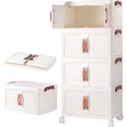 thumbnail image 1 of Caja de almacenamiento de 4 niveles, contenedores organizadores plegables de plástico con tapa y ruedas, cajas organizadoras apilables para dormitorio, sala de estar y cocina (transparente-2),blanco, 1 of 2