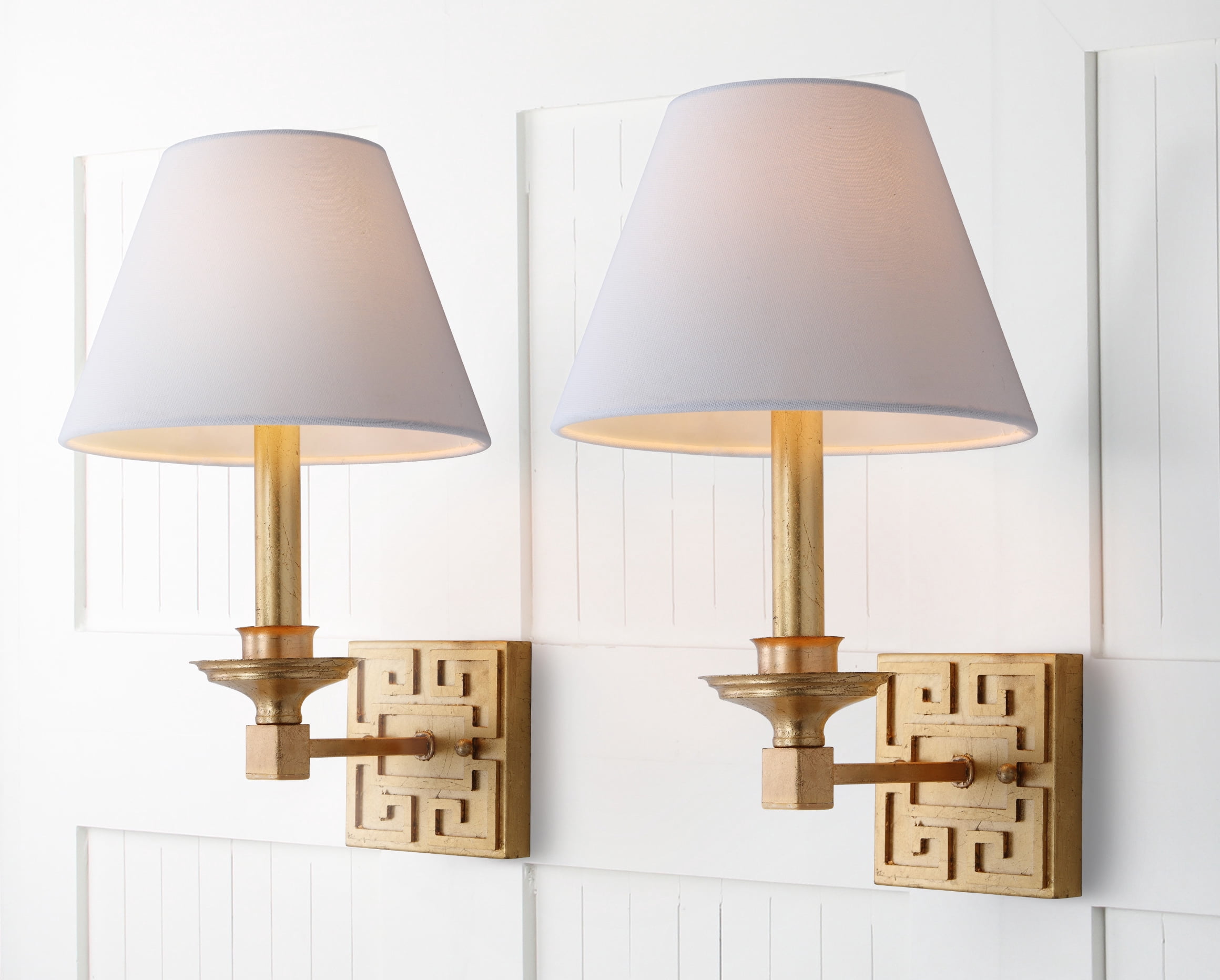 SAFAVIEH Elvira 15 in. High Greek Key Wall Sconce, Gold, Set of 2