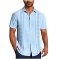 thumbnail image 2 of Nmnitkp Men's Short Sleeve Button Down Shirt, Ethnic Geometric Print Casual Collared Top, Lightweight Summer Relaxed Fit Vacation Shirt for Men Light Blue,L, 2 of 6