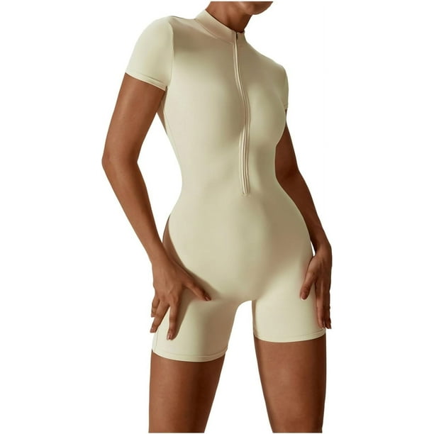 Eixyhueg Mono sexy con cremallera y cuello en V profundo para mujer, mono de entrenamiento de manga larga, mameluco de una pieza
