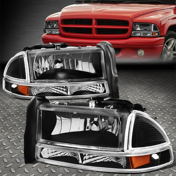 NUVISION for 97-04 Dodge Dakota Durango Black Housing Amber Corner Headlight Bumper Lamp