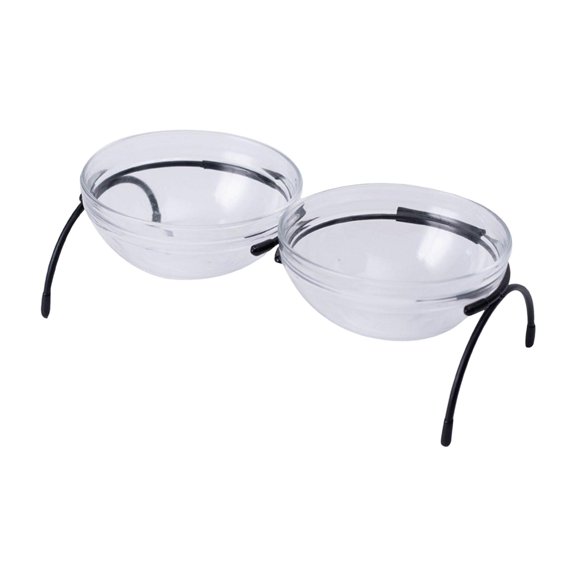 Portable Dog Elevated Bowls Double Glass Bowls Protection Cervical Raised Stand Feeder Drinker Feeding Container for Dogs, Cats, Kitten, Puppy Black