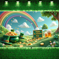 thumbnail image 6 of Green Theme St. Patrick's Day Banner Rainbow Pattern Rainbow Backdrop Clover Design Gold Coin Accent Leprechaun Display for St. Patrick's Day Party Celebration Festival Decoration, 6 of 9