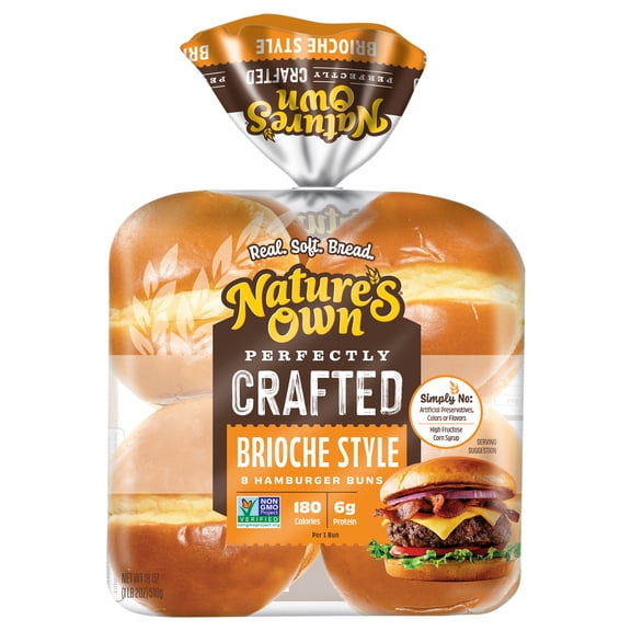 Nature's Own Perfectly Crafted Brioche Style Hamburger Buns, Non-GMO Hamburger Buns, 8 Count