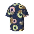 thumbnail image 2 of Qekee Sloth with Donuts Men's Casual Short-sleeved Shirt, Button-up Collared Shirt with Pocket for Beach Vacation Yacht Travel - Large, 2 of 7