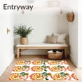 thumbnail image 3 of ODIKA 5'x7' Machine Washable Non-Slip Area Rug, Artful Patchwork Blend of Abstract Florals and Curvilinear Stripes High Traffic Rug, Orange, 718929, 3 of 5