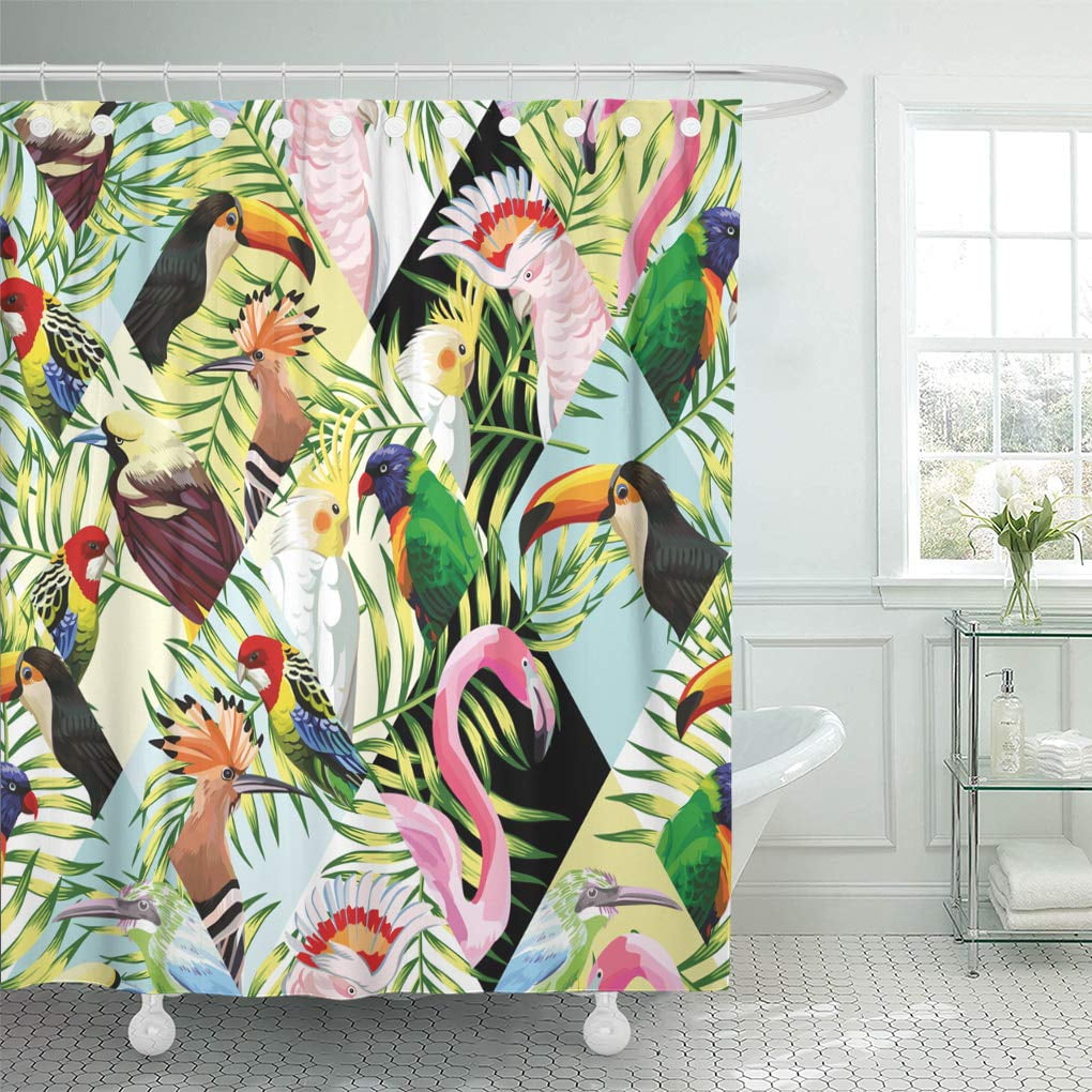 SUTTOM Exotic Beach Patchwork Tropical Birds Jungle Parrots Pink
