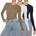thumbnail image 3 of Vinsonshop 3pc Womens Long Sleeve Tops Basics Womens Clothing Fitted Long Sleeve Tops for Women Basic Long Sleeve Shirts for Women Basic Tops for Woman Fitted Shirts for Women E L, 3 of 4