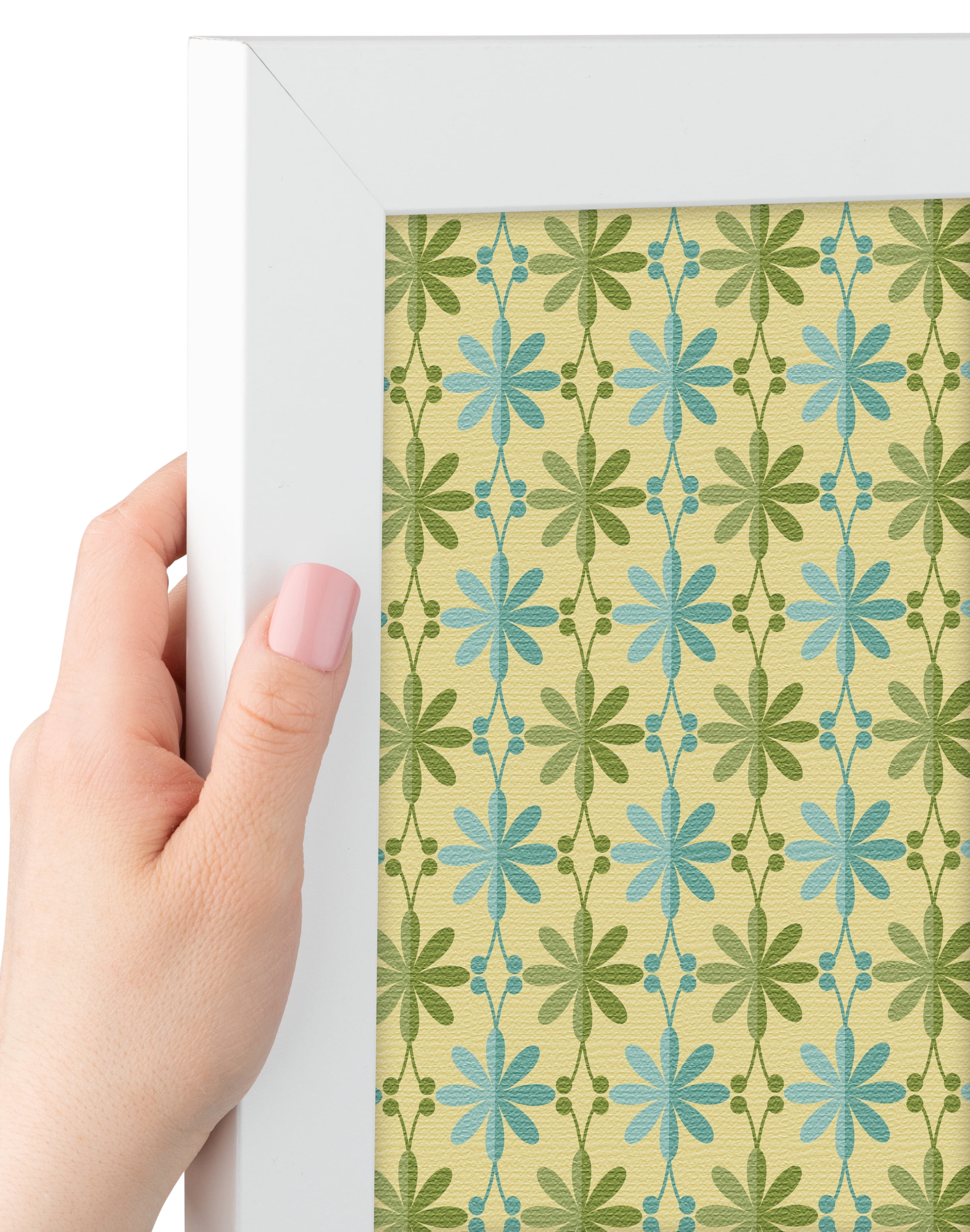 PinPix 30x22 Custom Cork Bulletin Board Floral Blue And Green Poster Board Has a Fabric Style Canvas Finish, Framed in Floral Blue And Green, by ArtToFrames (PinPix-551)