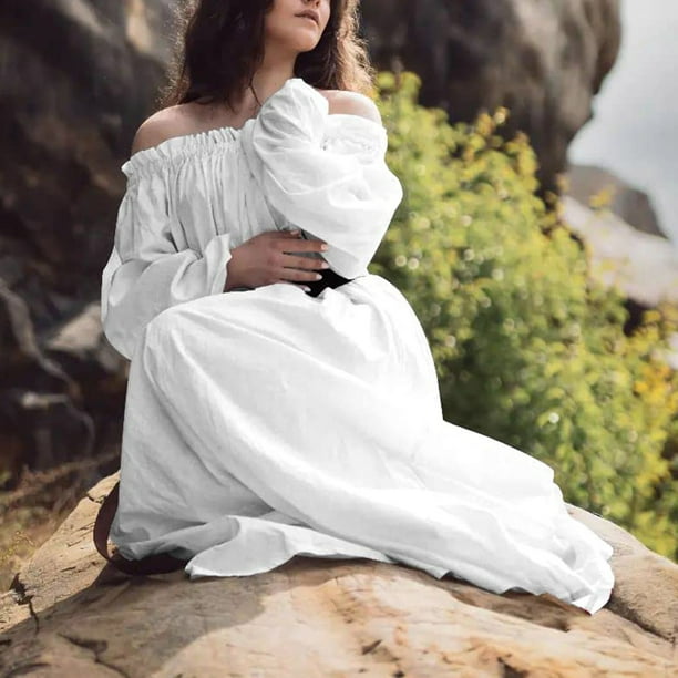 Vestido camisero irlandés con mangas acampanadas y corsé para