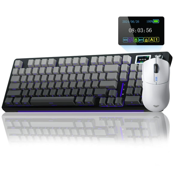 AULA Wireless Gaming Keyboard and Mouse Combo, S98 Pro Mechanical Keyboard with Screen & Knob,Tri-Mode Hot Swappable Creamy Keyboard+SC580 Wireless Gaming Mouse White