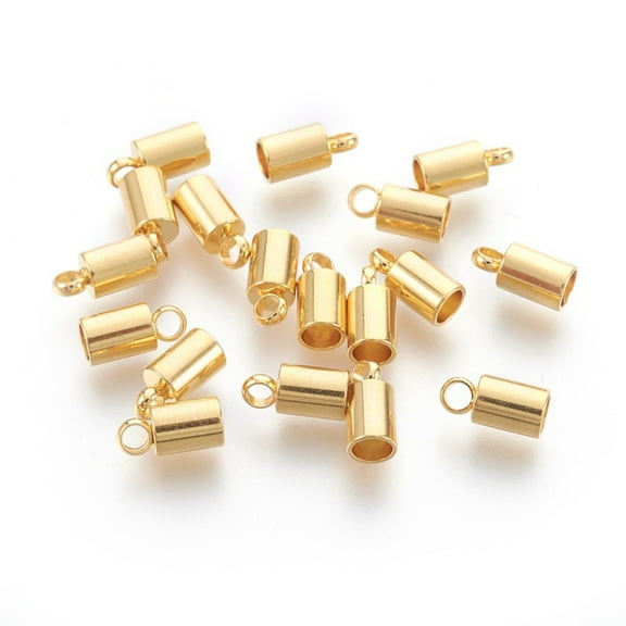 304 Stainless Steel Cord Ends Real 18K golden Plated 9x4mm Hole: 2mm Inner Diameter: 3mm