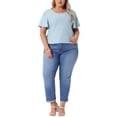 thumbnail image 2 of Agnes Orinda Women's Plus Size T-Shirt Crew Neck Loose Fit Ruffle Sleeve Summer Hollow Casual Blouses Tops 3X Light Blue, 2 of 6
