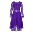 thumbnail image 3 of iEFiEL Flower Girls Lace Chiffon Dress Long Sleeve High-Low Hem Wedding Birthday Party Dress Pageant Ball Gown Purple 8, 3 of 7
