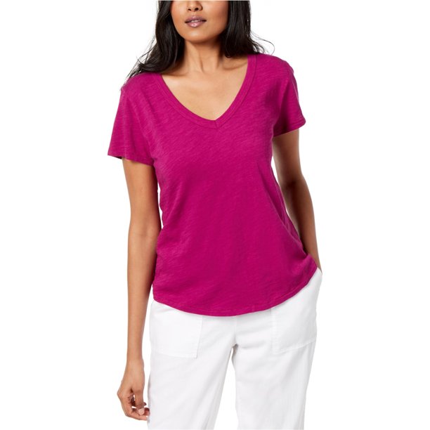 Eileen Fisher - Camiseta básica con cuello en V para mujer, rosa, grande Eileen Fisher Camiseta básica
