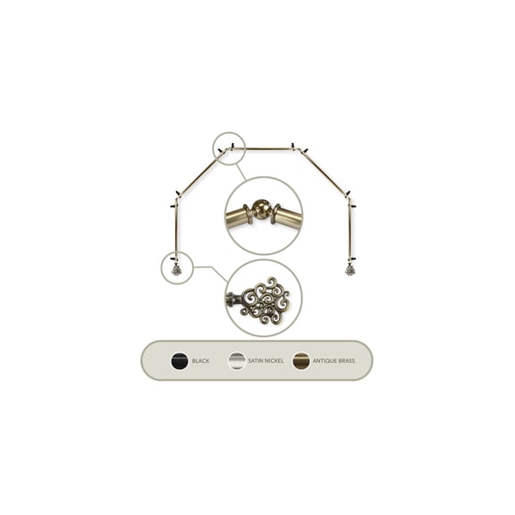 Bay Window Curtain Rod 13/16 Inch Antique Brass, 5-Sided Corner Rods for Draperies