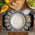 thumbnail image 4 of Black Boho Placemats Set of 12, Farmhouse Vintage Abstract Ethnic Floral Placemats for Dining Table, Place Mats for Kitchen Tabletop, Waterproof Wipeable Dining Table Mats Set, 4 of 9
