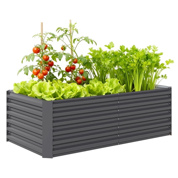 Outsunny Galvanized Raised Garden Bed, 6' x 3' x 2' Planter Box, Dark Grey