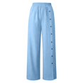 thumbnail image 3 of Women's Solid Cotton Linen Pants, High Waisted Wide Leg Trousers with Button Detail and Split Hem, Casual Summer Pants with Pockets, 3 of 6