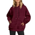thumbnail image 2 of Eryao Hoodies for Women Casual Sherpa Fleece Hooded Sweatshirts Solid Color Long Sleeve Plush Pullover Tops with Pockets,Wine,L, 2 of 5