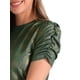 thumbnail image 5 of Camiseta casual de mujer con brillo, cuello redondo, mangas abullonadas y diseño retorcido XL verde dorado, 5 of 6