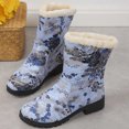 thumbnail image 4 of Lovskoo 2024 Women's Middle Mid Calf Boots Round Toe Chunky Heel Vintage Solid-Color Printed Fleece Mid-Heel Mid-Calf Boots Blue, 4 of 5