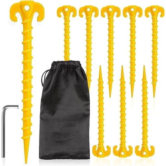 Kotto Heavy Duty Plastic Tent Pegs 10", Heavy Duty Plastic Yard & Camping Ground Pegs, Yellow, 8 Count