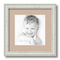 ArtToFrames 12x12 Matted Picture Frame with 8x8 Single Mat Photo Opening Framed in 1.25 Off White Wash on Ash and 2 Grey Beige Mat (FWM-4098-12x12)