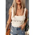 thumbnail image 1 of Women's White Ruffle Straps Crochet Knit Tank Top, 1 of 14