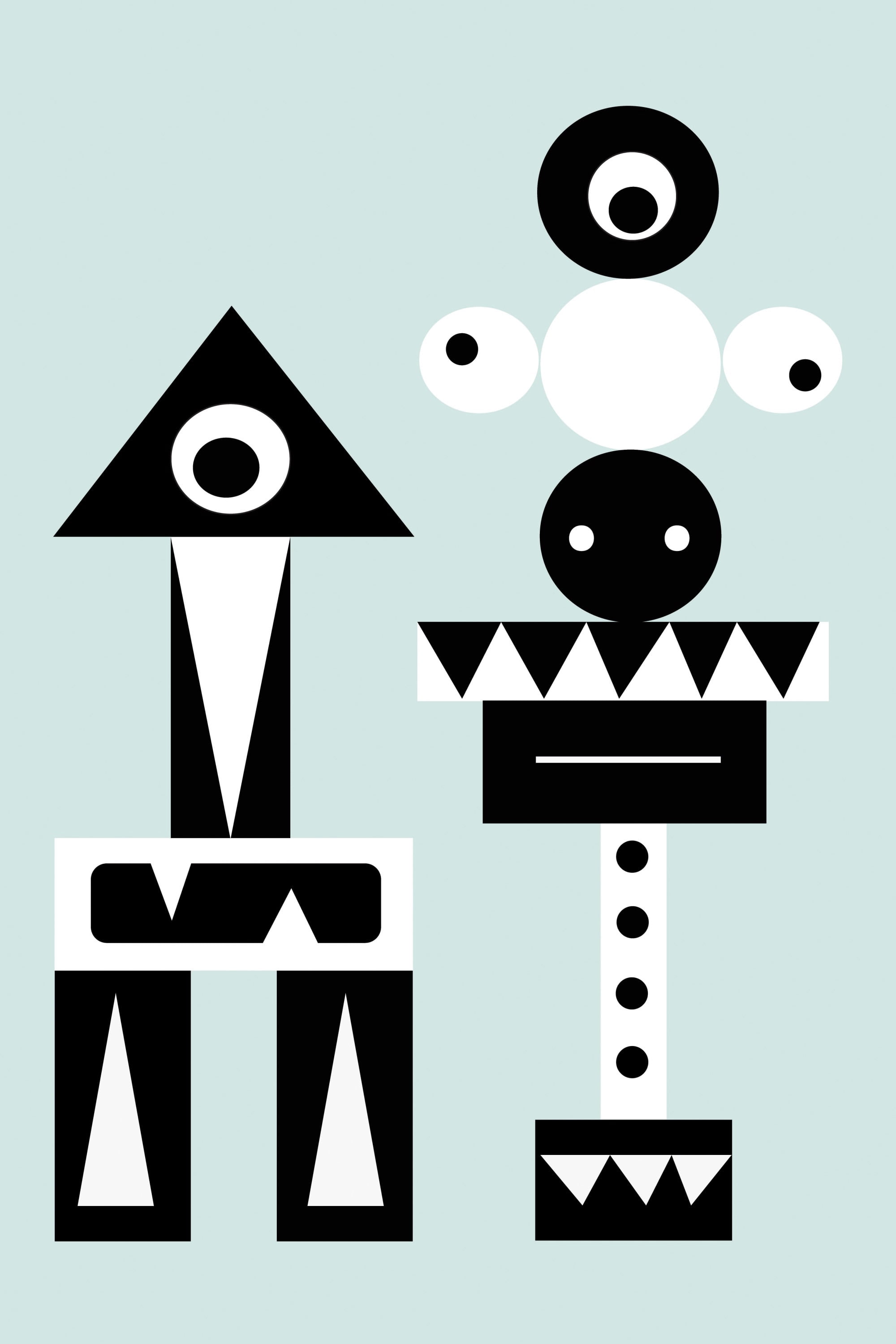 "One-Eyed Robots" Painting Print on Wrapped Canvas