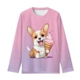 thumbnail image 6 of Jiueut Cream Corgi Girls T-Shirts Size 3-4 Years Long Sleeve Girls Winter Tops for School Crew Neck Tee Shirts for Toddler Pullover Sportswear for Active Soft Fall Clothes Gifts, 6 of 7