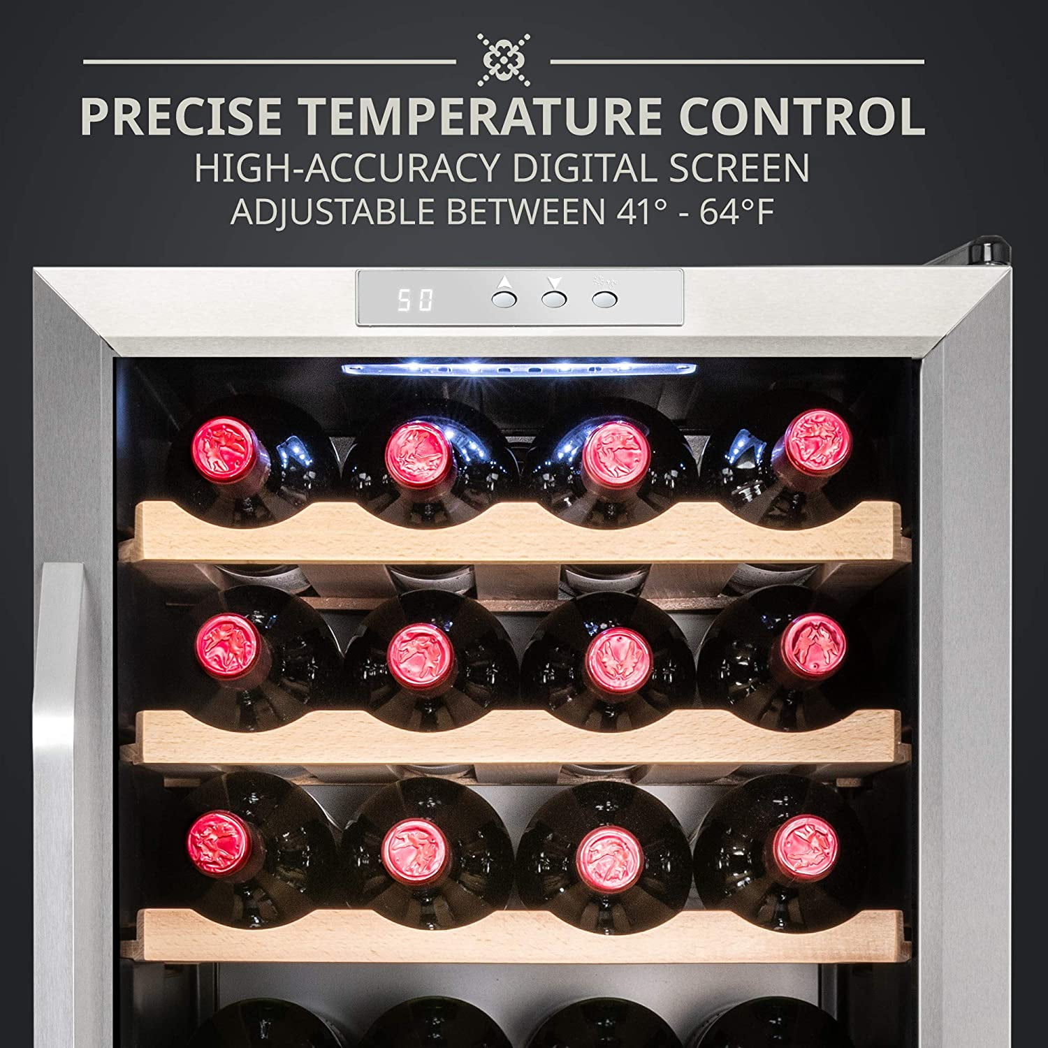 Ivation 24 Bottle Compressor Wine Refrigerator, Freestanding Wine Cooler with Lock, Stainless Steel