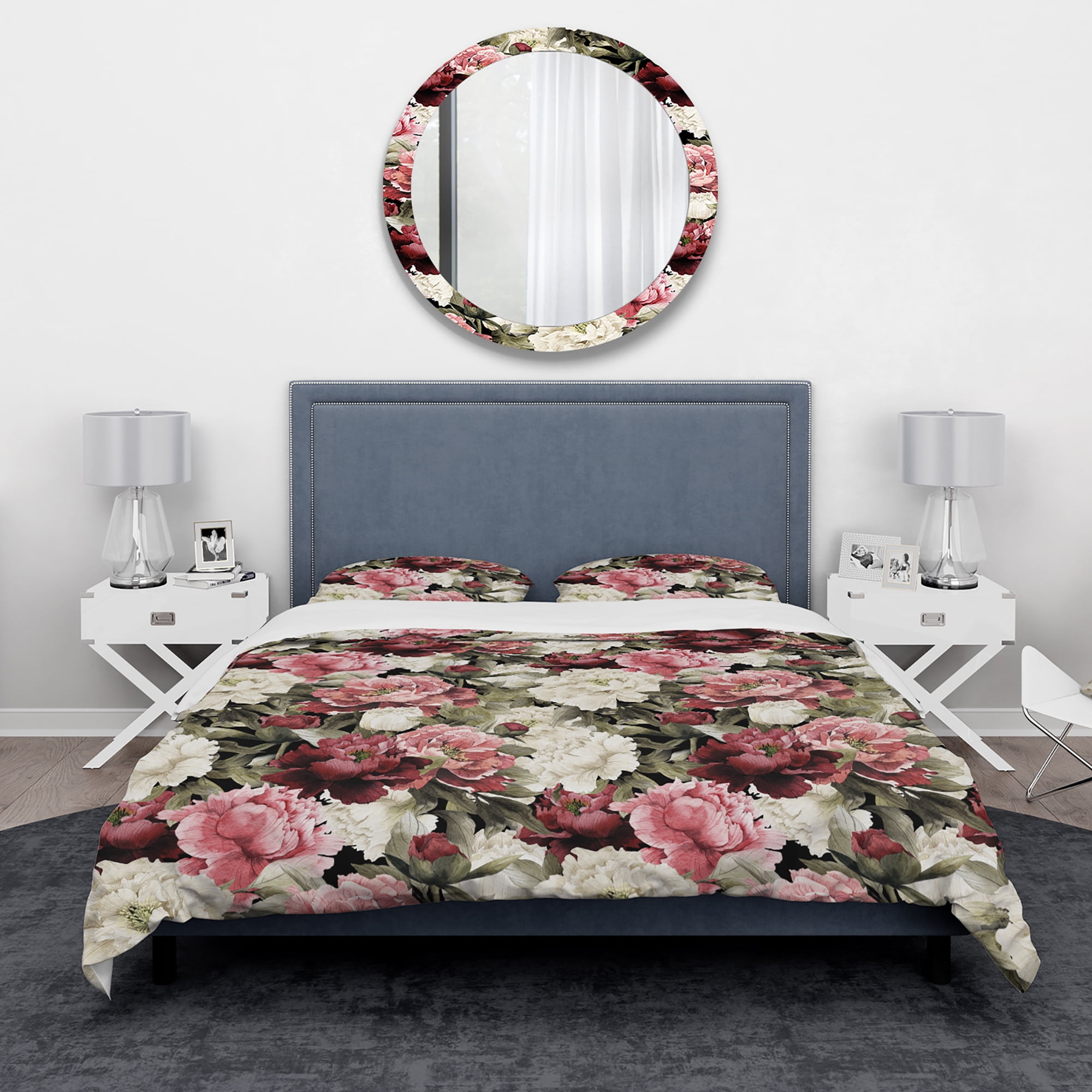 Designart 'Floral Pattern with Peonies' Bohemian & Eclectic Duvet Cover Set