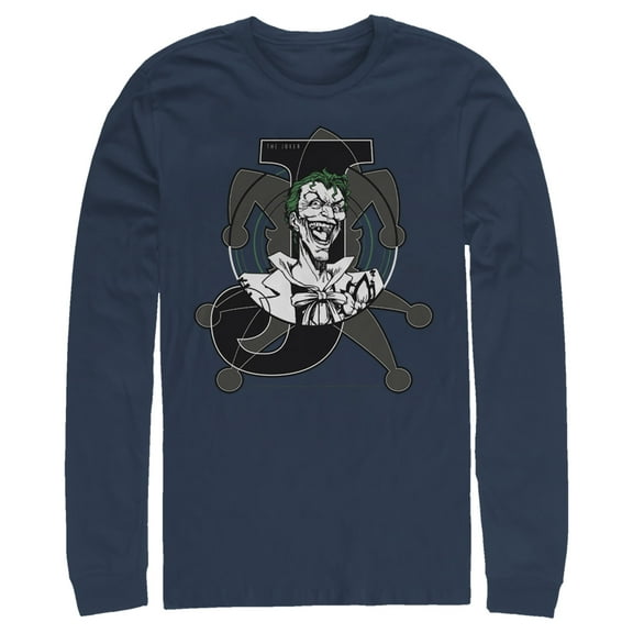 Men's Batman Joker Symbol Long Sleeve Shirt Navy Blue Large