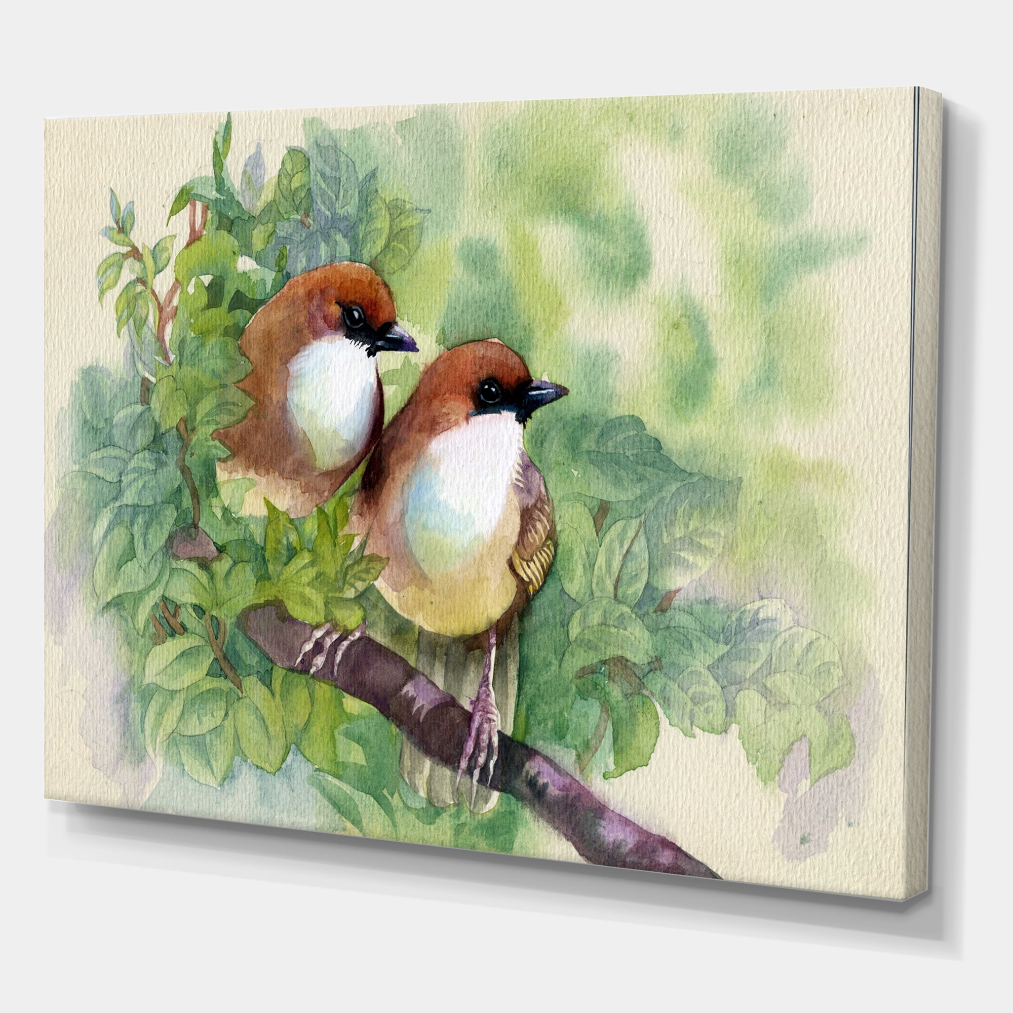 Designart ' Birds Of Spring Sitting On Branch ' Traditional Canvas Wall Art Print