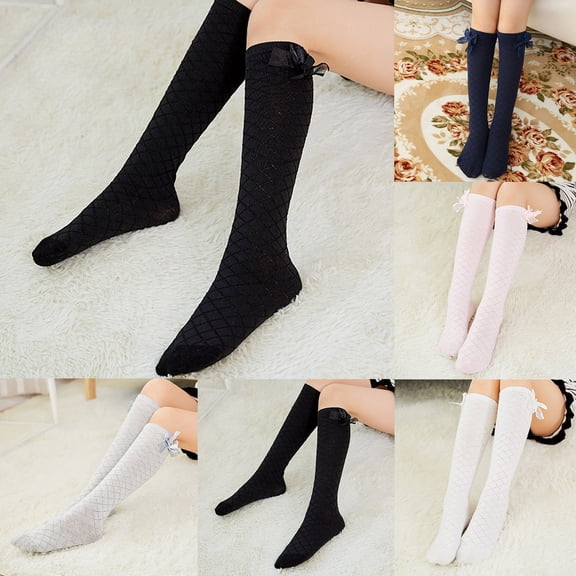 Tisuna Kids Socks Girls Knee High Dress Socks With Bow Decoration Breathable Mesh Stockings Socks For Kids Toddler Girls Age 1-3 Years Black