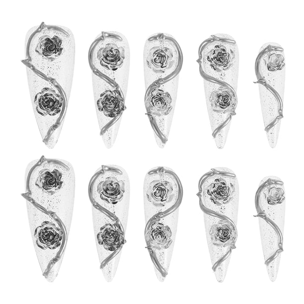 10 uñas postizas con forma de rosa para manicura casera, uñas postizas de gel transparente, uñas postizas de cobertura completa, uñas adhesivas para mujeres y niñas.
