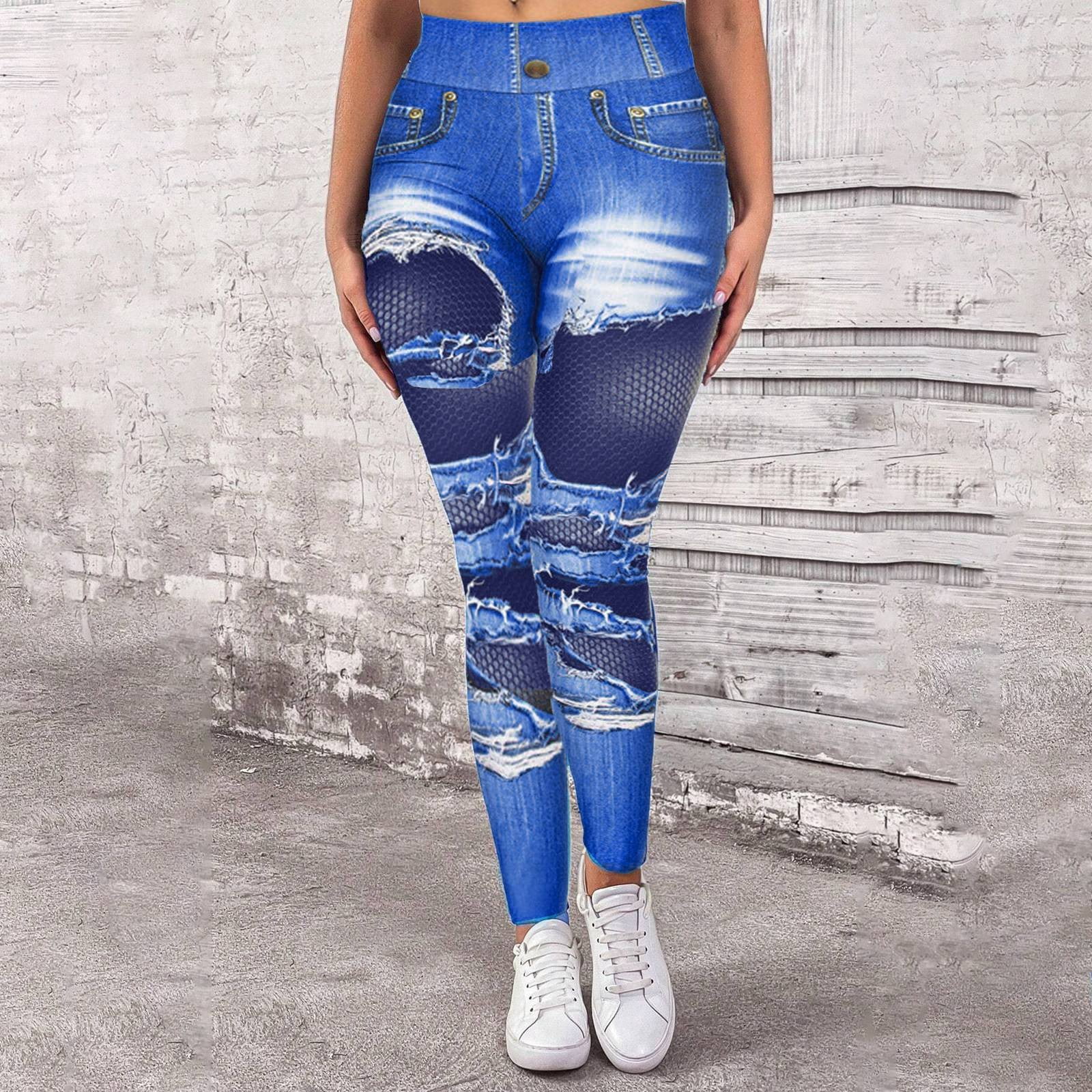 Legging Femme Look Jean - Taille 8-10, Bleu, Occasion Très Bon état, Confortable Et Stylé
