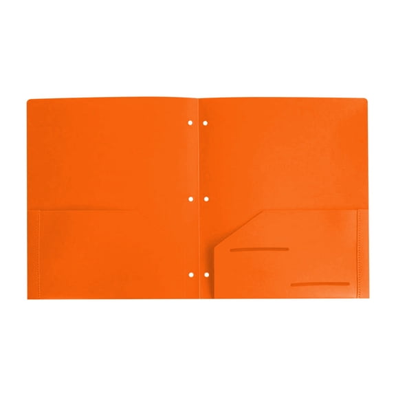 YAZHPA 1 Pack Orange Plastic Folder with Pockets 3 Hole Punched, Plastic Pocket Folders for 3 Ring Binder and Business Card Slot for School, Home, and Work