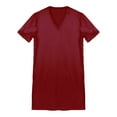 thumbnail image 3 of Alvivi Men Satin Nightgown V Neck Short Sleeve Sleepwear Solid Nightwear Burgundy 4XL, 3 of 7