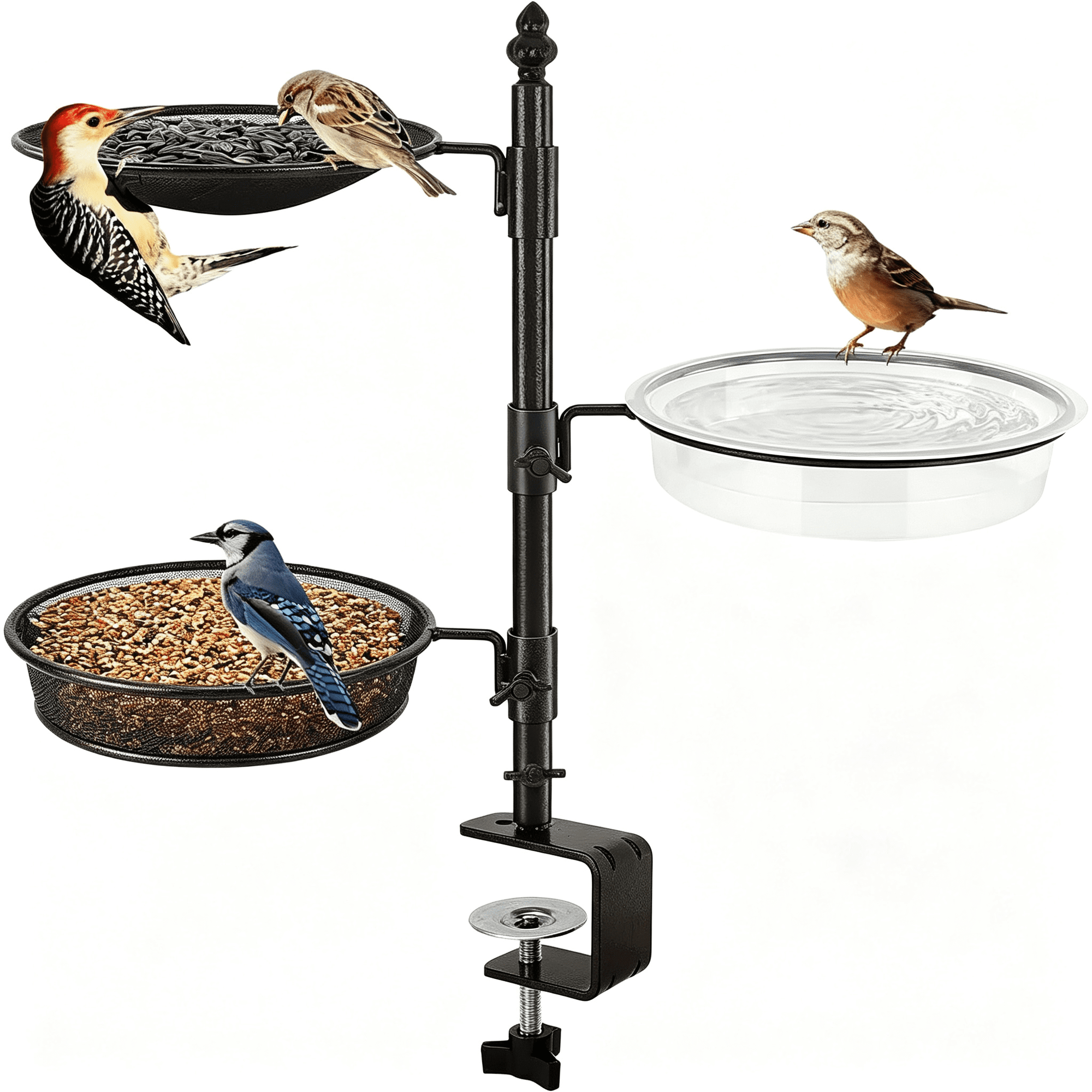 XIBUFE Balcony&Porch Deck Railing Bird Feeder-3 Tray,Bath Spa,Great for Attracting Wild Bird Balcony Bird Feeder