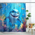 thumbnail image 4 of 4 Pcs Whale Shower Curtain Set - Blue Sea Whales Bathroom Sets for Kids Bathroom, Ocean Shower Curtains for Bathroom, Sea Animal Shower Curtain with Rug, Toilet Cover and Bath Mat with 12 Hooks, 4 of 6
