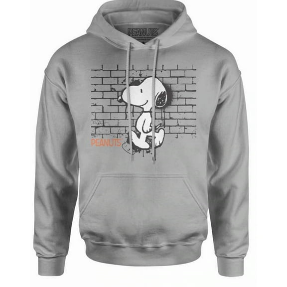 Peanuts Men's Officially Licensed Pullover Fleece Hoodie Sweatshirt (Small, Snoopy Graffiti Grey)