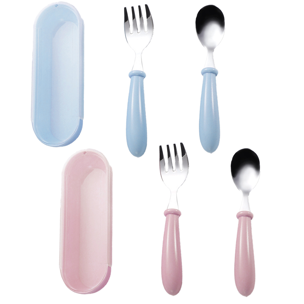Ustensiles De Voyage Bébé – Cuillère & Fourchette Amovibles 2 En 1, Poignée Douce, Sans BPA – Bleu/Violet, Pour Tout-Petits