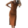 thumbnail image 1 of AherBiu Robes Côtelées Sans Manches Col Rond Été Robe Débardeur pour Femmes Fendue Slim Robes d'Été, 1 of 6