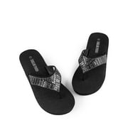 Women's Wedge Flip Flops Summer Beach Comfortable Sandals Platform Rhinestone Thong Sandals