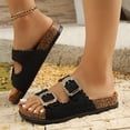 thumbnail image 5 of Rokment Womens Sparkly Rhinestones Buckles Cork Footbed Slip on Sandals Comfortable Beach Casual Orthopedic Platform Low Heel Walking Slides Summer Flat Dress Slippers for Wide Feet Black Size 7, 5 of 7